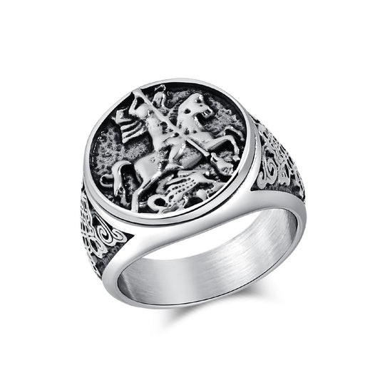 Personalized Retro Templar Titanium Steel Ring for Men