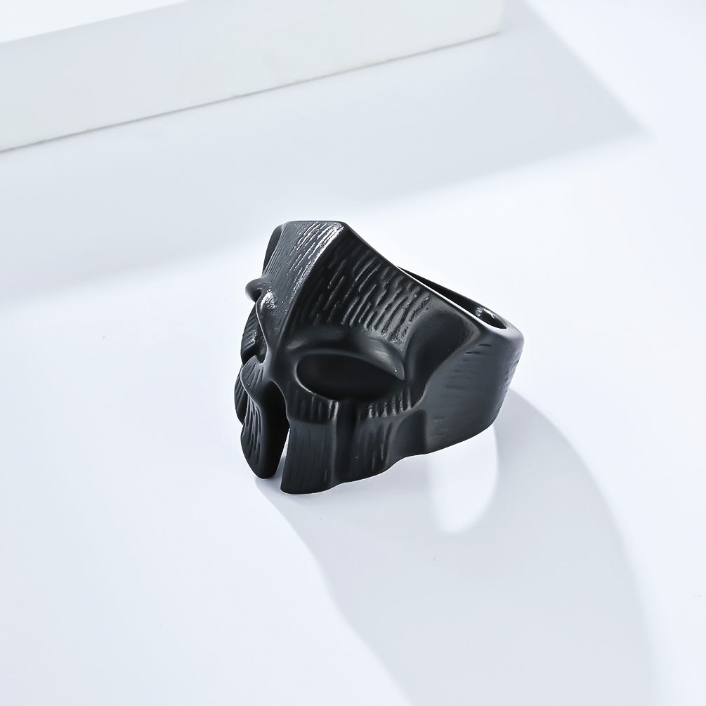 Planderful Spartan Skull Ring Titanium Steel For Men Bold Retro Warrior Jewelry Edition