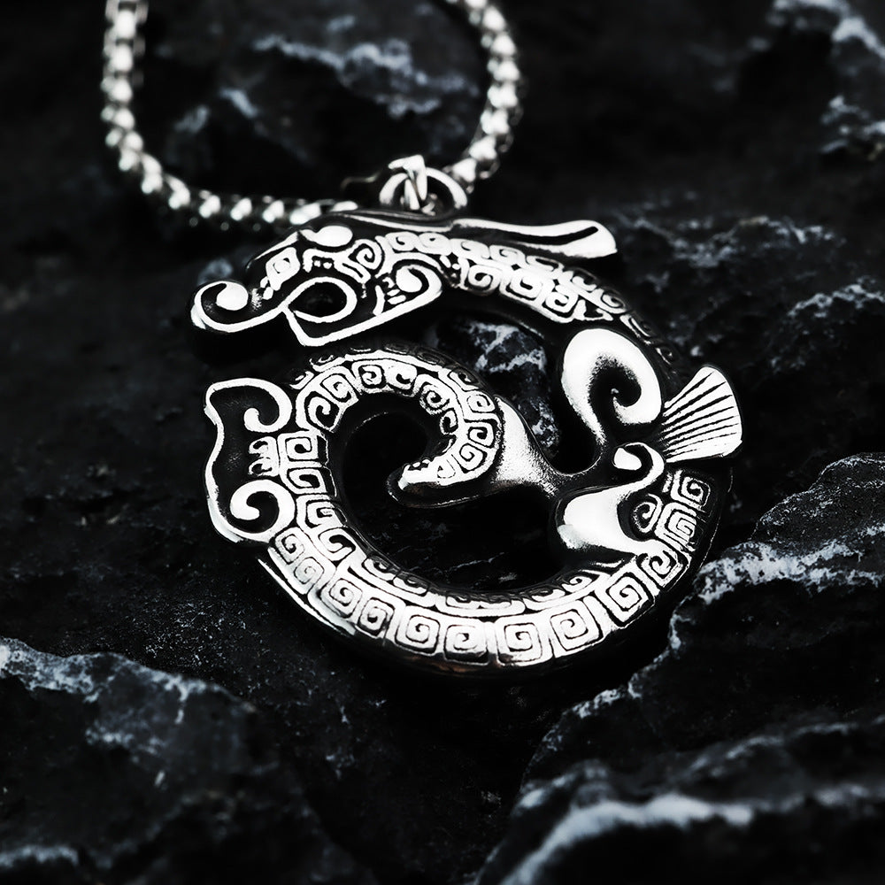 European And American Retro Men's Pendant Stainless Steel Jiaolong Necklace