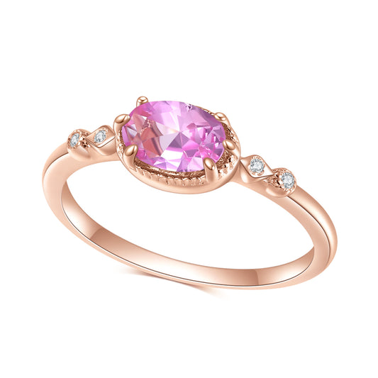 Stylish Oval Barbie Pink Corundum Silver Ring