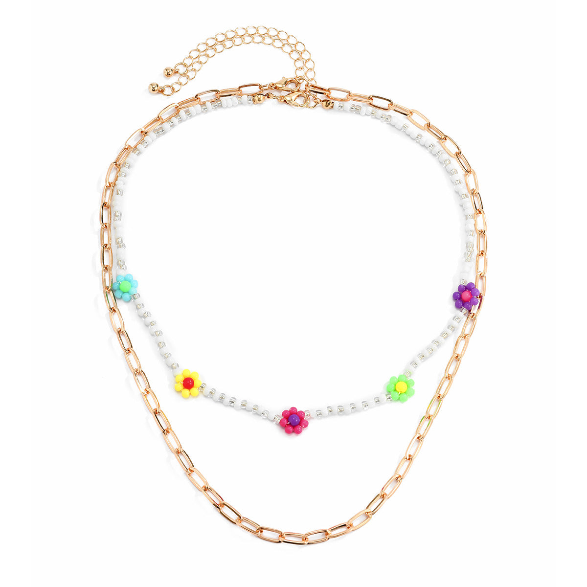 Planderful Vienna Verve Daisy Necklace Set For Women Colorful Holiday Style Mix And Match Statement Jewelry