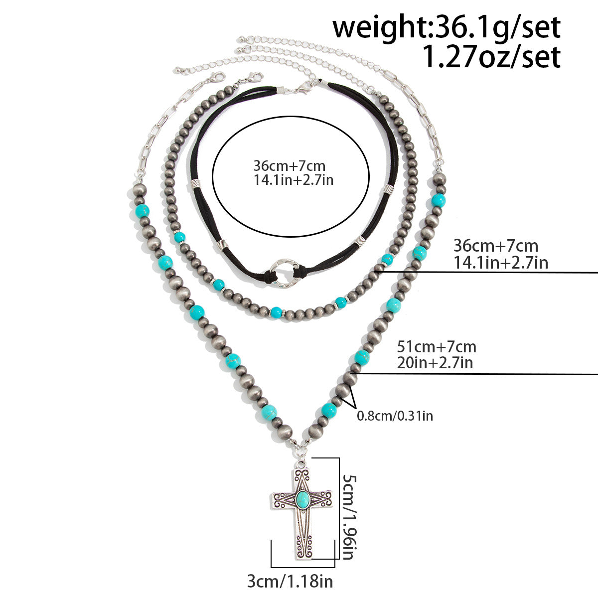 Retro Imitation Turquoise Stacked Western Denim National Cactus Cow Head Pendant Neck Necklace