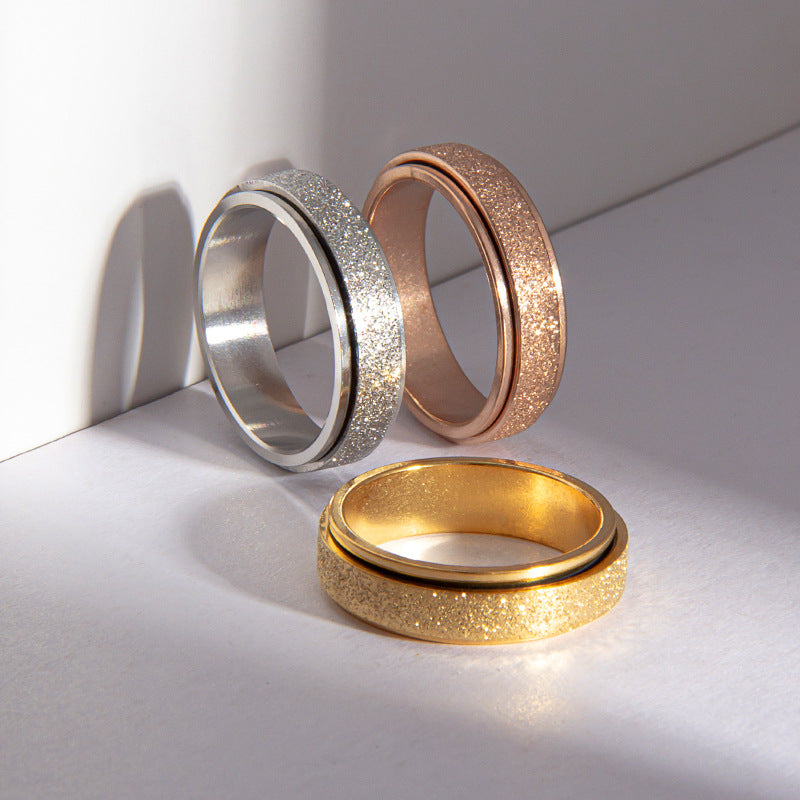 Planderful 6MM Colorful Rose Gold Rotating Ring Titanium Steel Matte Decompression Jewelry For Unisex