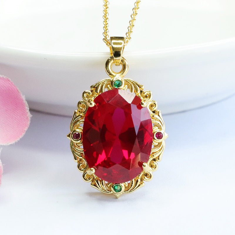 Lab-Grown Ruby Faceted Floral Pendant — No Chain
