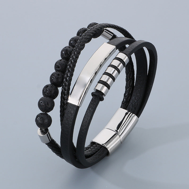 Planderful Magnetic Buckle Men's Bracelet Volcanic Stone