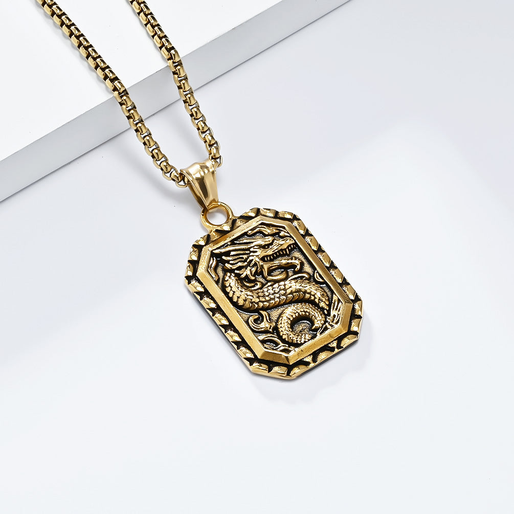 Steel Necklace - Vintage Dragon Pendant