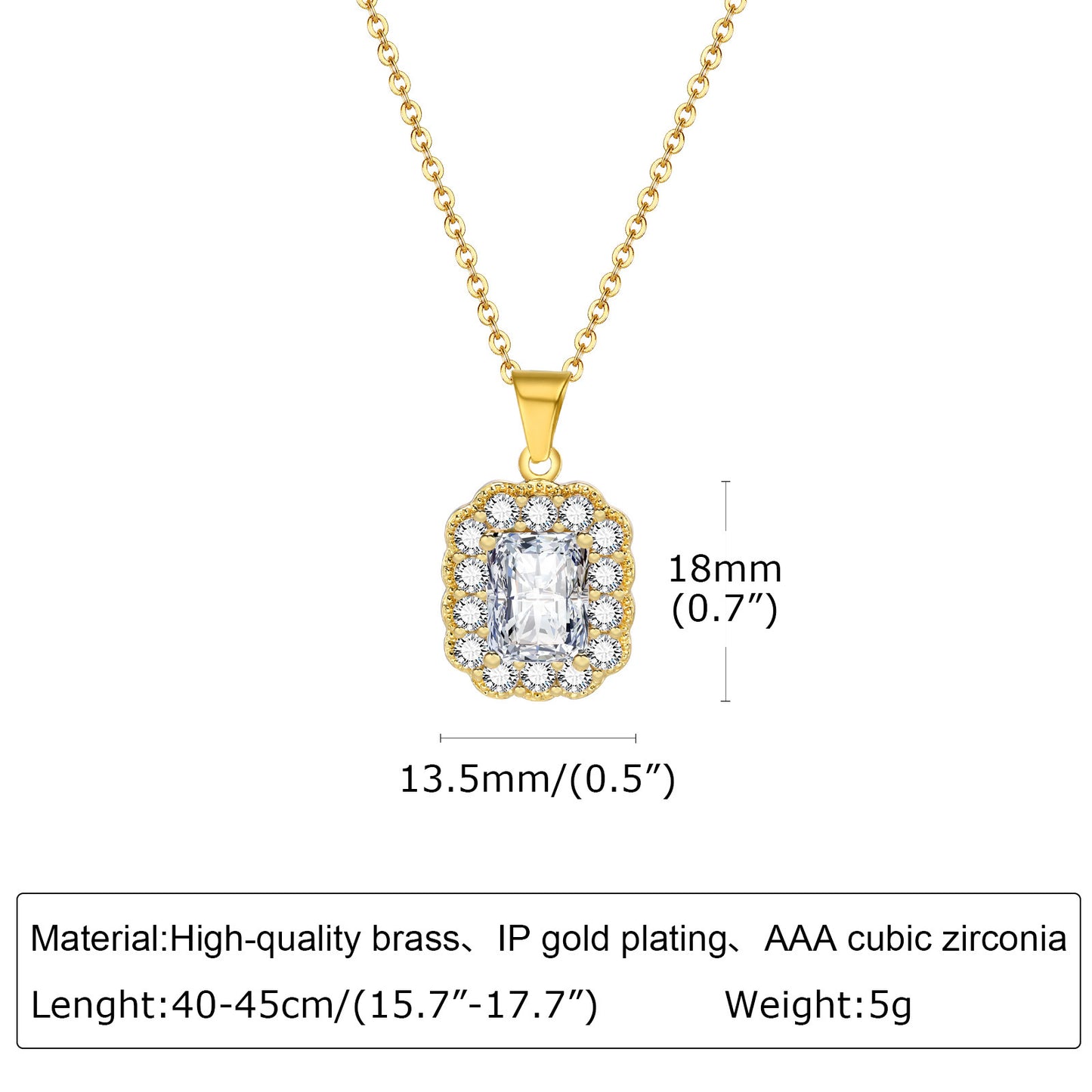 Copper Square White Zircon Necklace Women's Metal Fashion Pendant