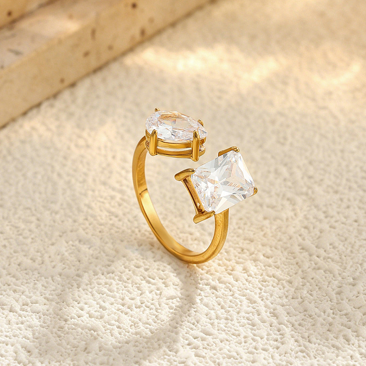 Planderful Pentagram Zircon Ring For Women Open Stainless Steel Statement Jewelry