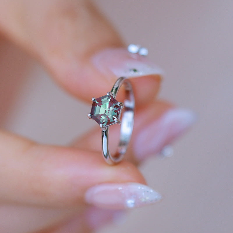 Planderful Jewelry Alexandrite Sterling Silver Hexagon Ring