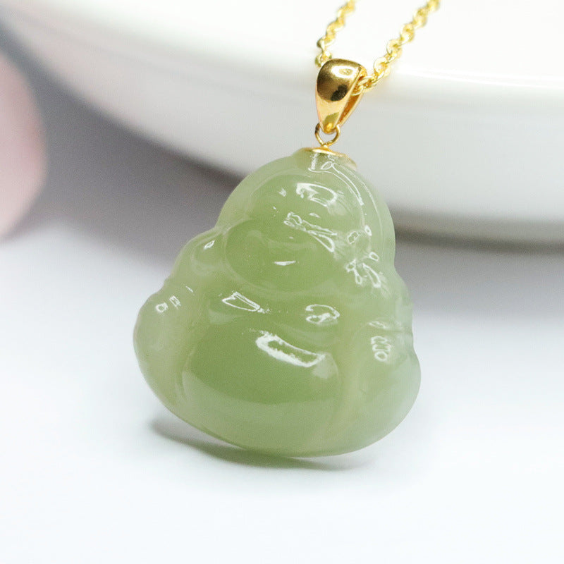 Golden Jade Buddha Pendant Necklace - Elegant Jewelry Inspired by Wisdom and Tranquility