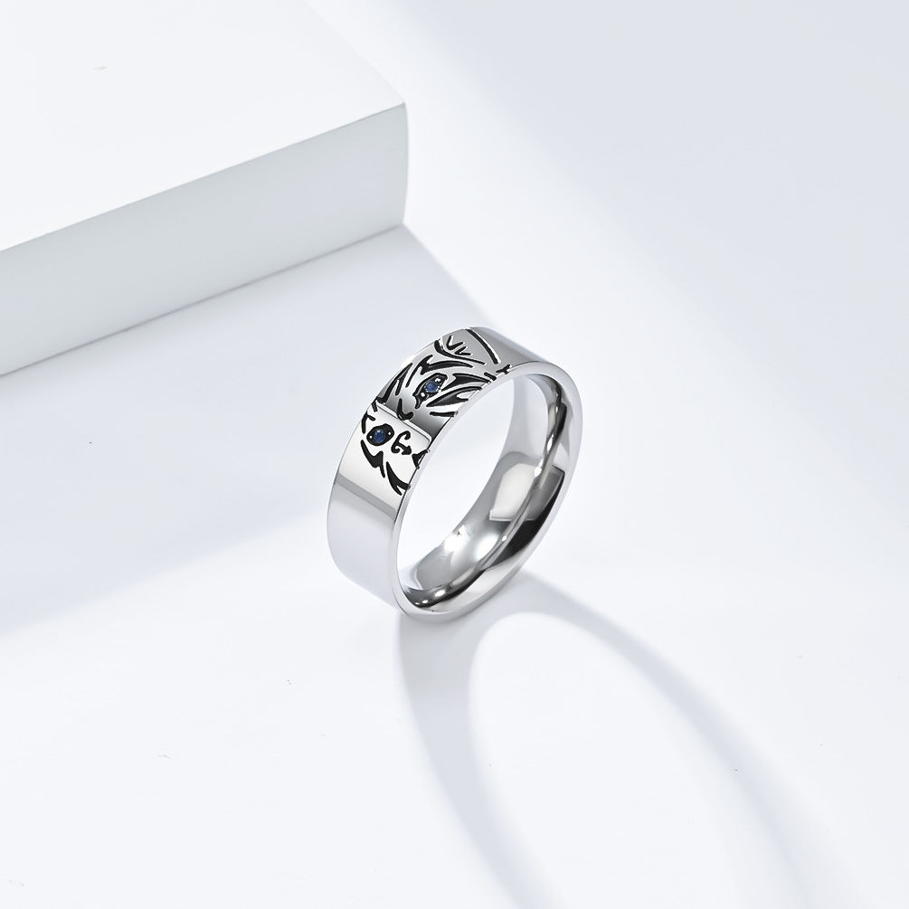 Planderful Everyday Genie Steel Ring Unisex Minimalist Stick Figure Animal Design Sizes To 12
