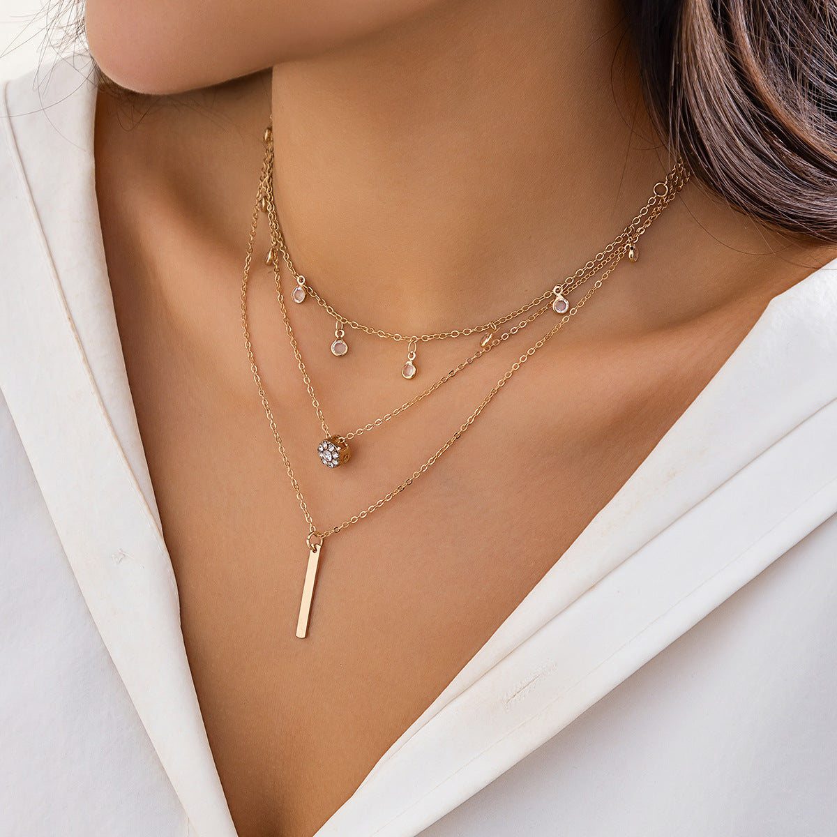 European and American Cross-border Classic Rhinestone Pendant Necklace with Imitation Pearls and Tassels