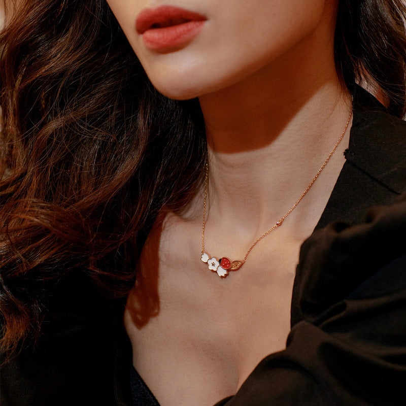 Ladybug and Flower Sterling Silver Necklace