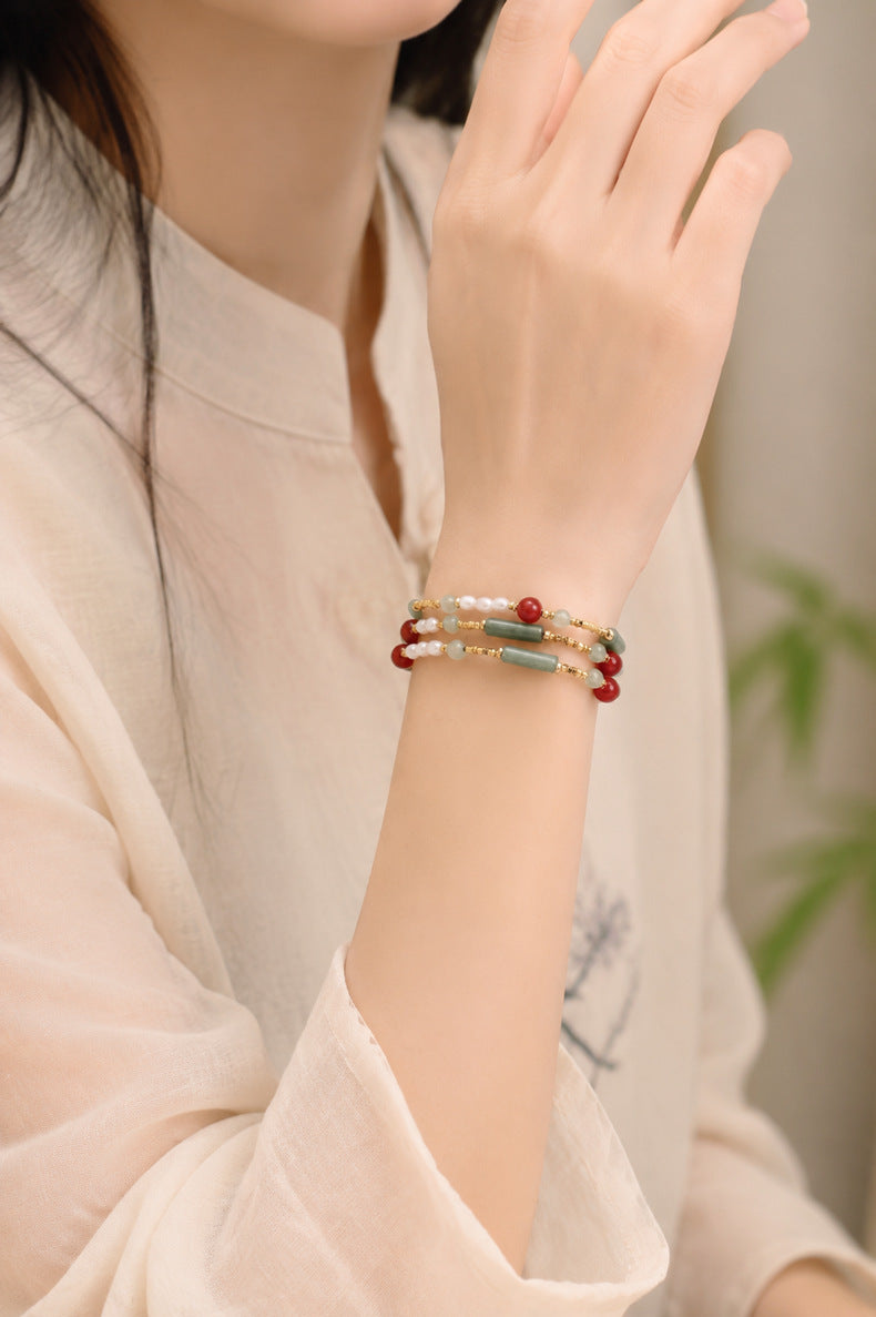 Freshwater Pearl & Aventurine Multi-Wrap Bracelet