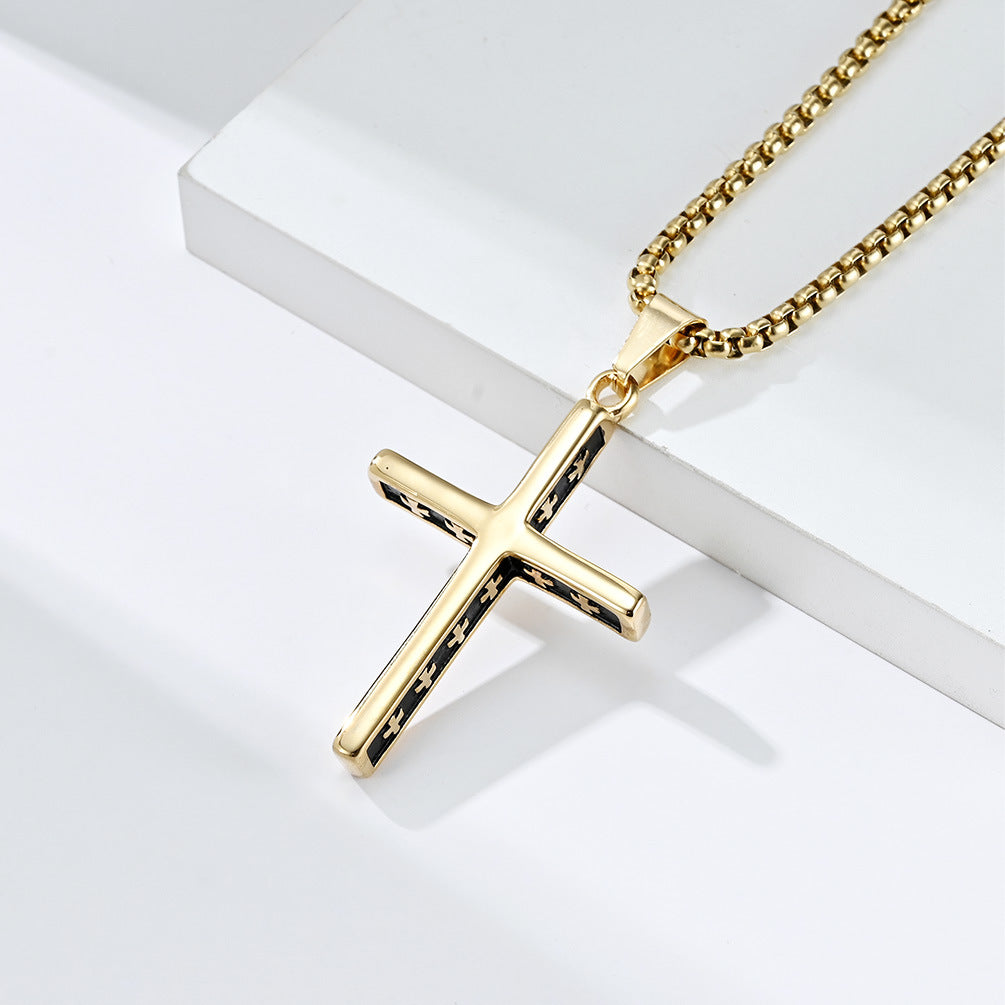 Cross-Border Amazon Titanium Steel Cross Necklace for Men