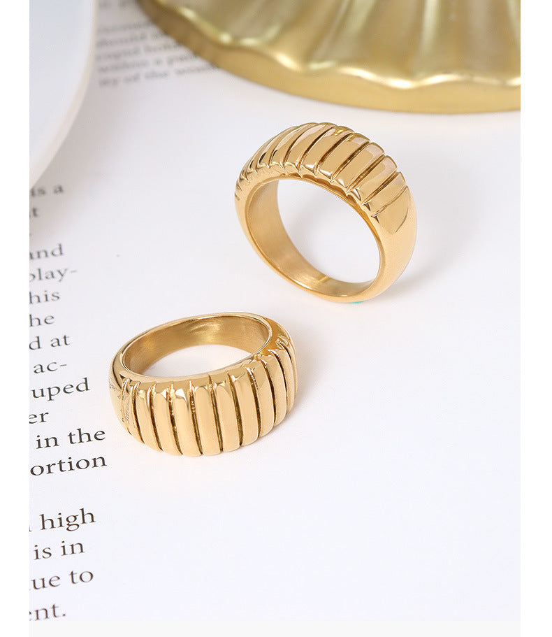 Golden Croissant Texture Ring - Titanium Steel Women's Jewelry