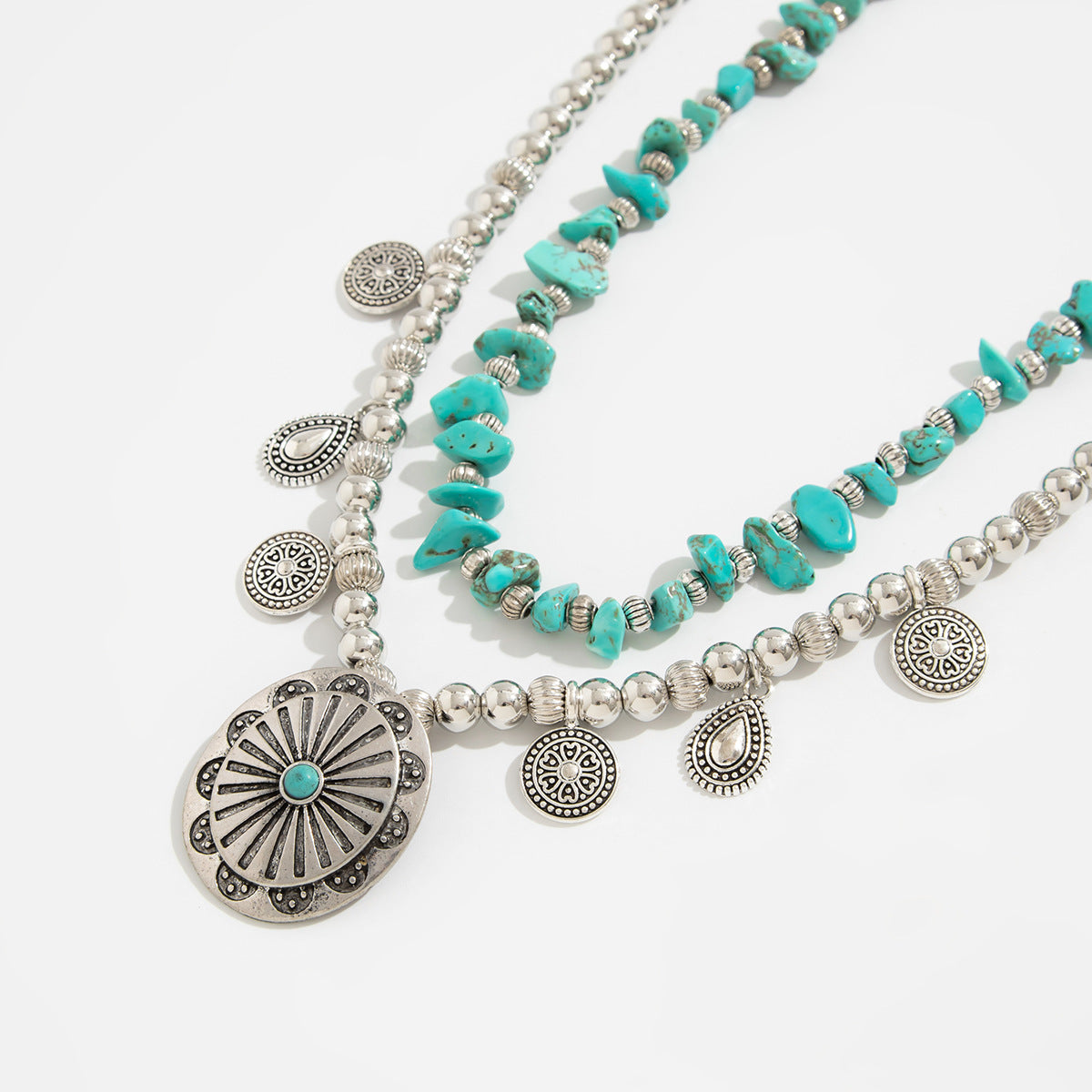 Planderful Vienna Verve Necklace – Retro Ethnic Style with Irregular Turquoise Beads