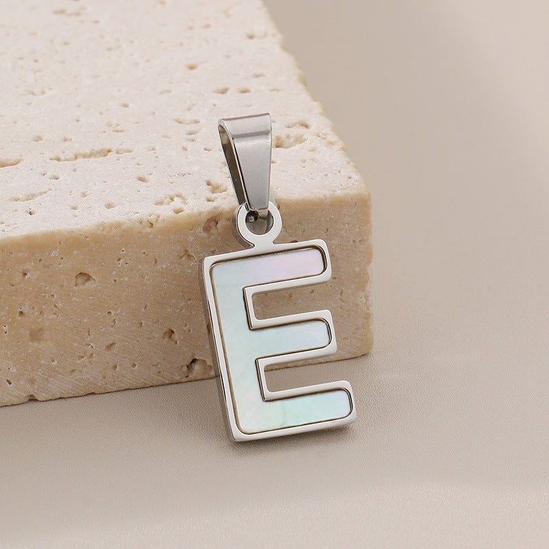 Women's'S Titanium Steel 26-Letter Pendant, White Fritillary Inlaid Stainless Steel Necklace