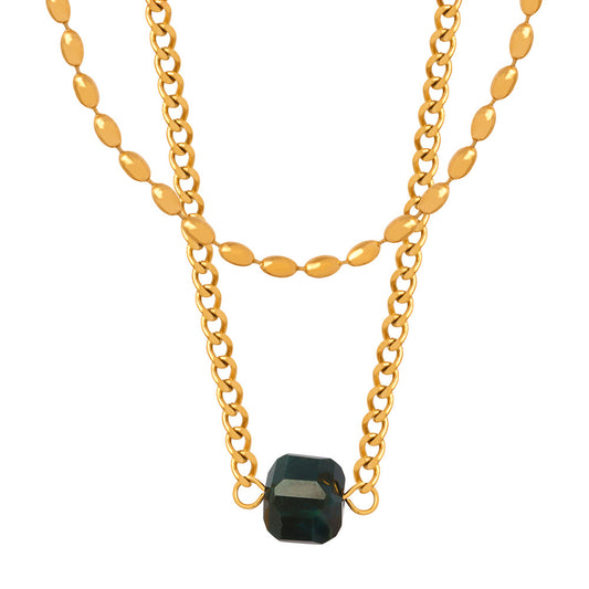 Sugar Agate Double-Layer Pendant Necklace with Unique Geometric Design