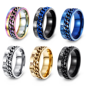 European and American personality Roman numerals Titanium steel ring rotatable chain ring decompression men's jewelry unisex protection statement