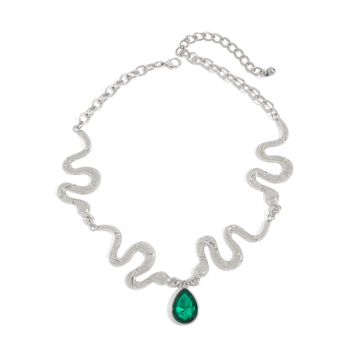 Serpentine Splicing Water Drop Gem Necklace Punk Sweet Cool Curved Geometric Collar
