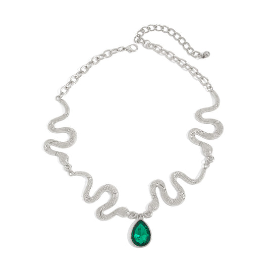 Serpentine Splicing Water Drop Gem Necklace Punk Sweet Cool Curved Geometric Collar