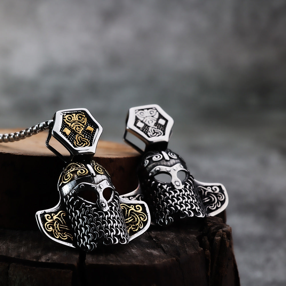 Nordic Viking Warrior Helmet Titanium Steel Pendant Necklace