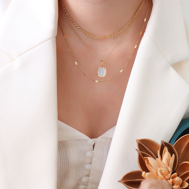 Seashell White Acrylic Necklace with Geometric Design