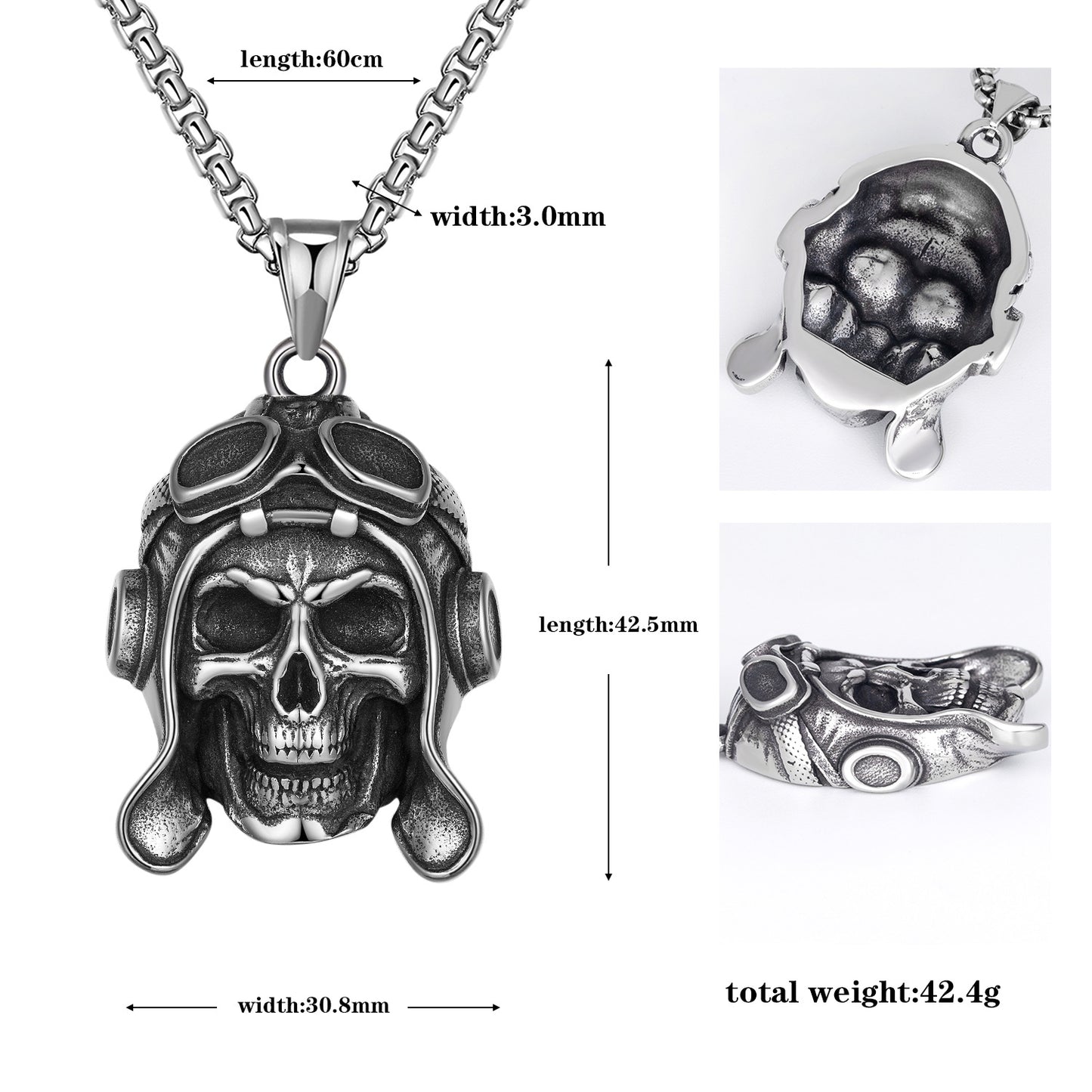 Steel Necklace – Vintage Skull Pilot Men's Necklace