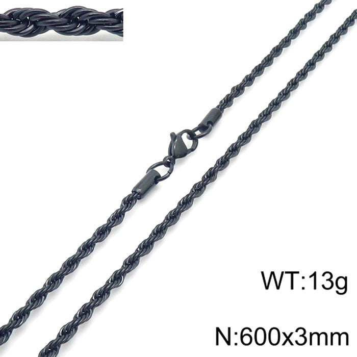 Sweater Chain Hip Hop Vacuum Plated 3mm Twist Chain Regular Chain Stainless Steel Necklace