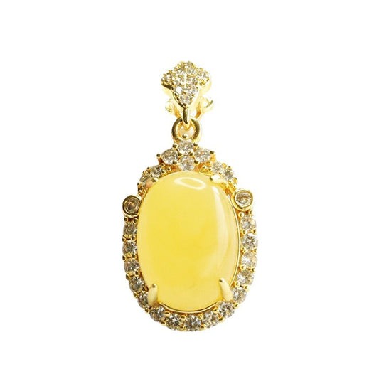 Pendant Necklace with Genuine Amber Beeswax and Zircon Gemstones