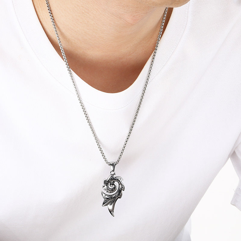 Mythical Moon Celtic Knot Amulet Phoenix Flame Hexagram Titanium Steel Men's Pendant Necklace