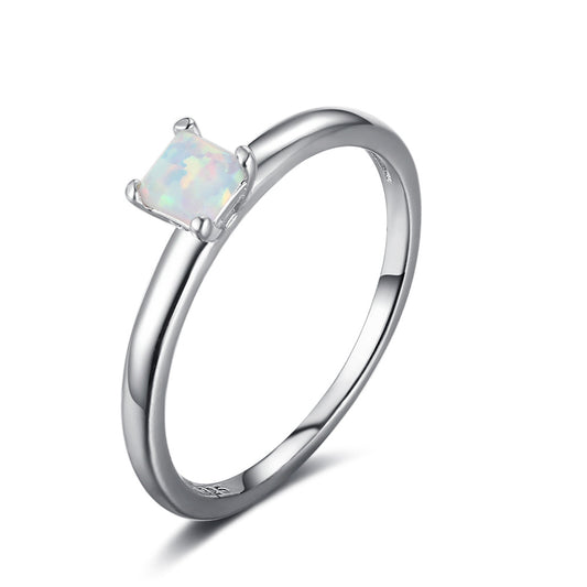 Planderful Jewelry Opal Ring In Sterling Silver Four Claw Setting For Elegant Everyday Wear