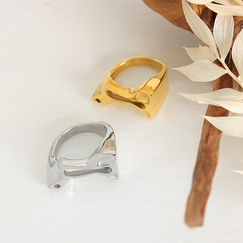 Luxurious Titanium Steel Ring with Unique Hollow Design for Fashion-forward Women