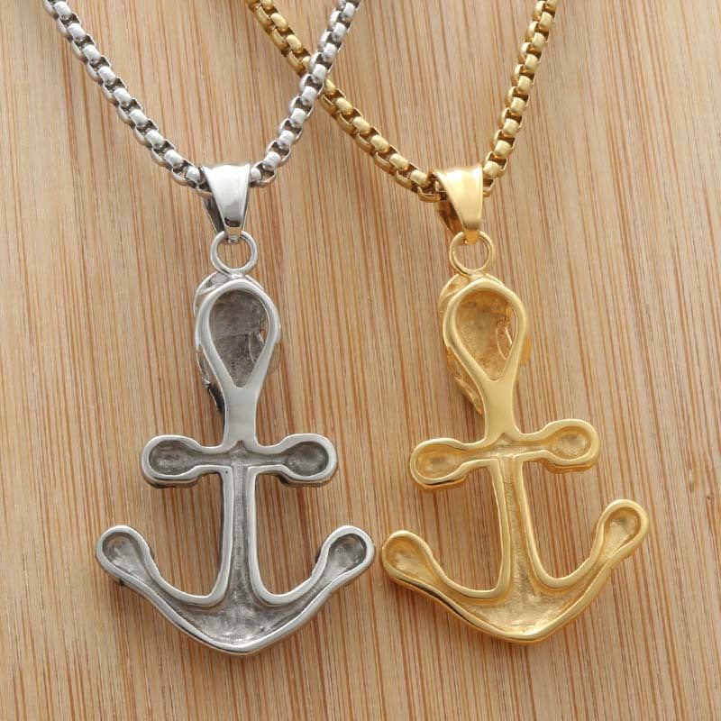 Personalized Titanium Steel Sail Anchor Pendant Necklace for Men - Trendy Punk Style
