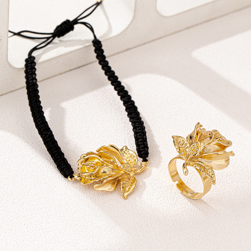 Gold Rose Jewelry Set for Women by Planderful Fashionable Elegance