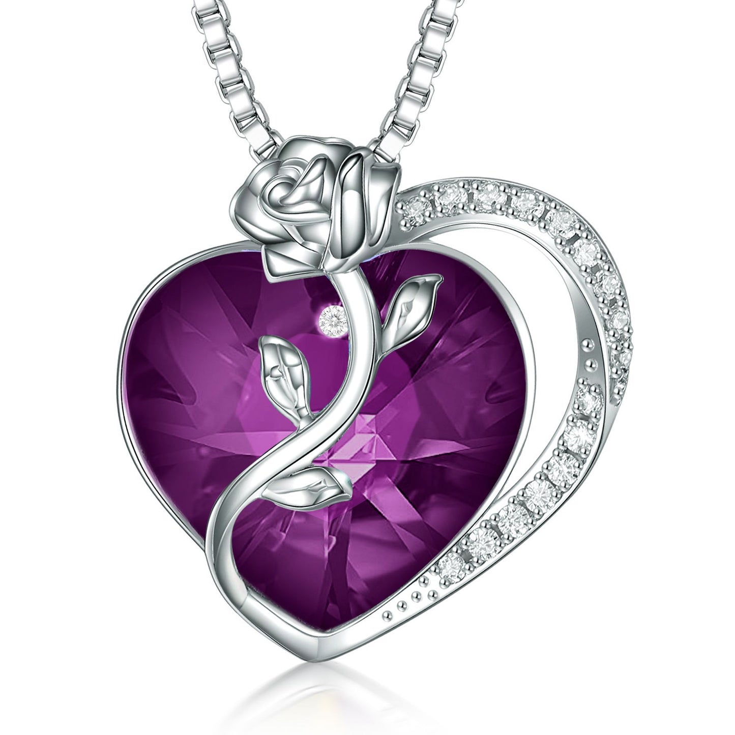 S925 Sterling Silver Rose Love Necklace with Crystal Pendant