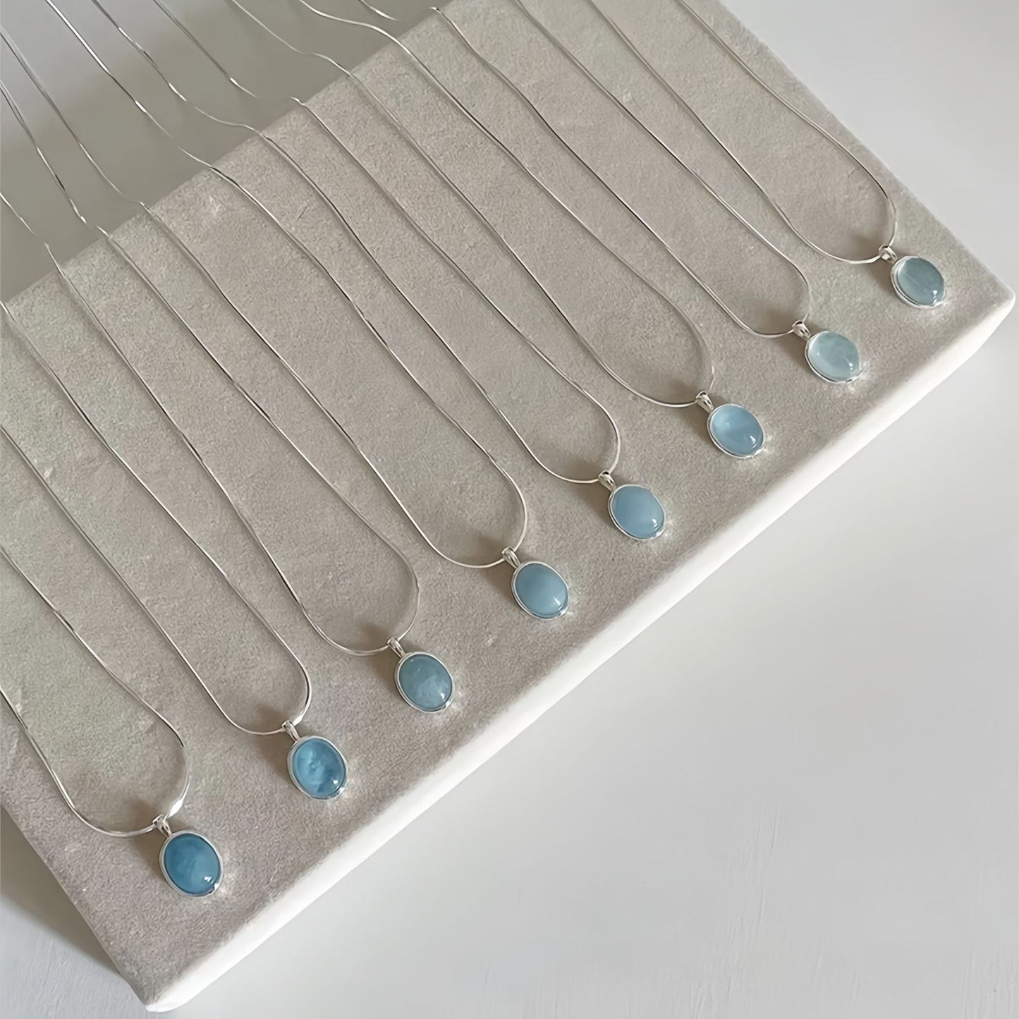 New 925 Sterling Silver Imitation Aquamarine Necklace