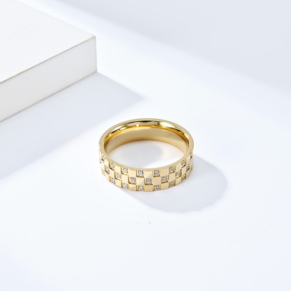 Planderful Zircon Ring Unisex Titanium Steel Inlaid Checkered Zircon For Couples Everyday Genie