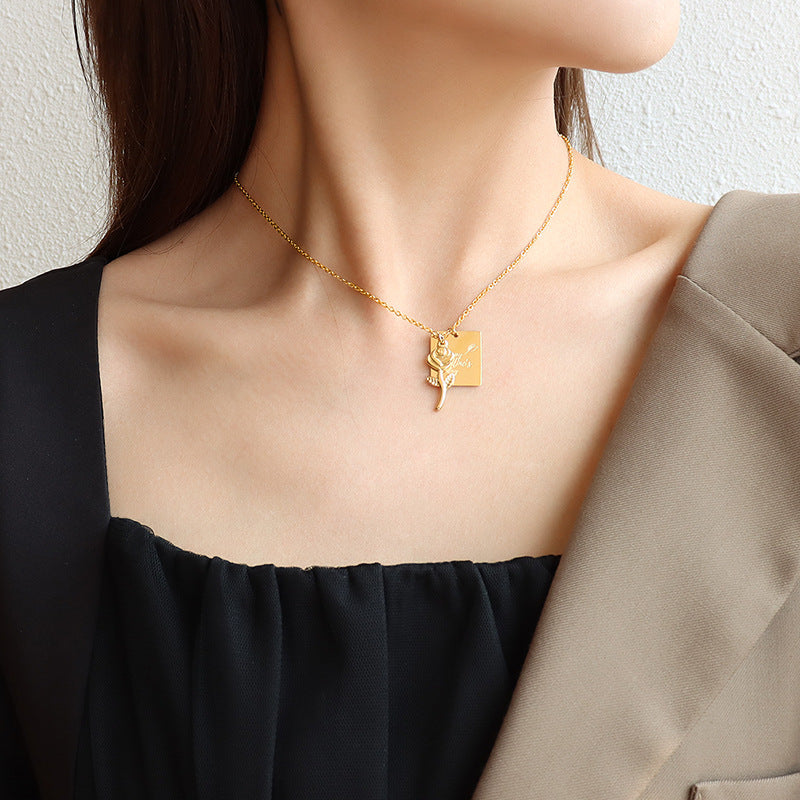 Valentine's Day Titanium Necklace with Greek Rose Pendant