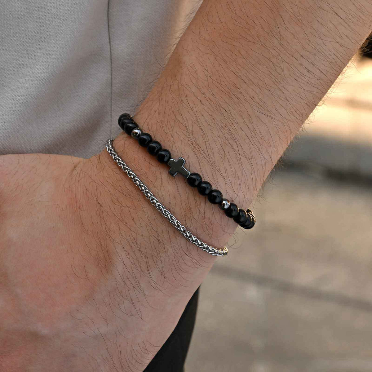 Flower Tiger's Eye Braided Adjustable Stainless Steel Bracelet