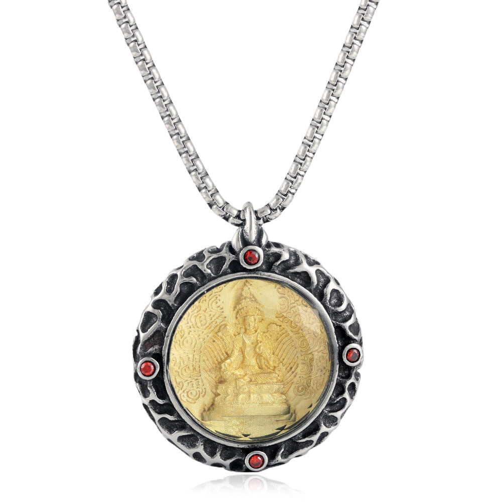 European And American Titanium Steel Buddha Pendant Necklace