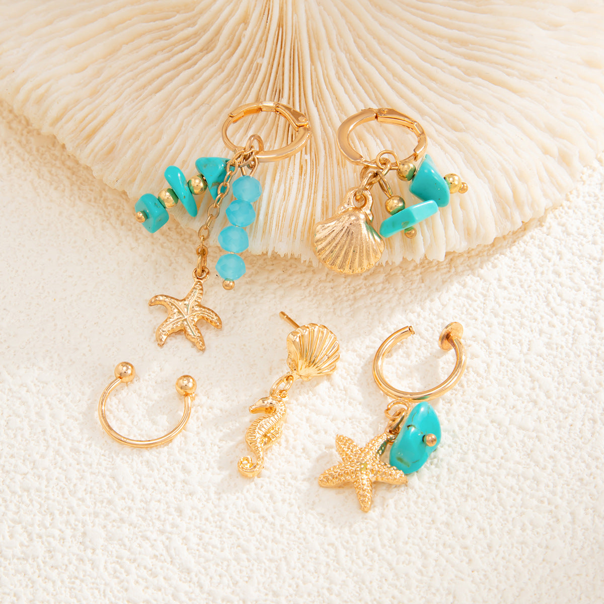 Planderful Vienna Verve Turquoise Pendant Earrings Vintage Ocean Scallop Starfish Fringed Ear Jewelry For Women