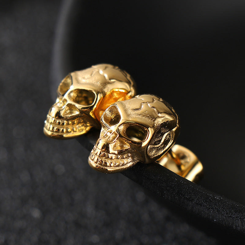 Planderful Edgy Skull Head Stud Earrings For Men Stainless