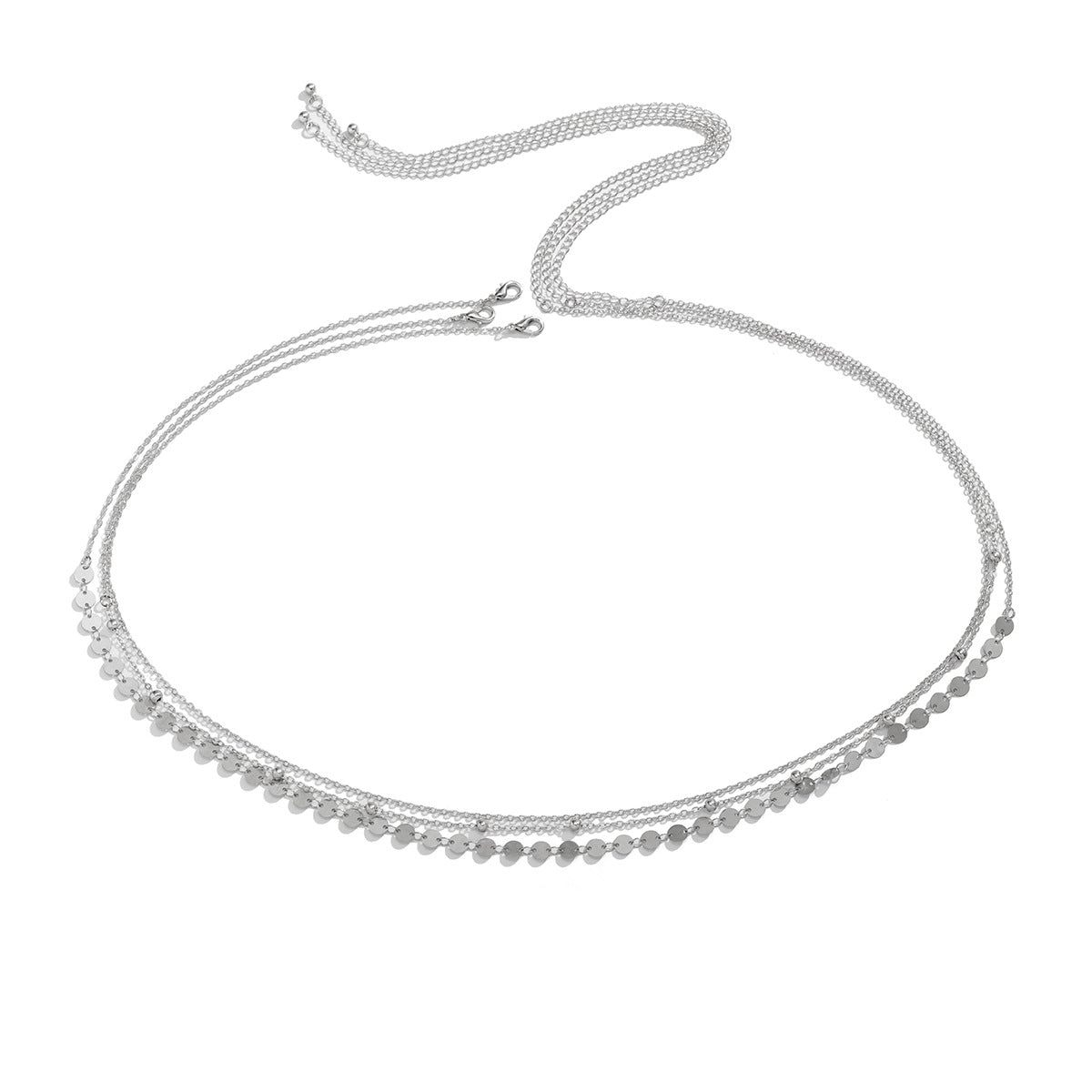 Elegant Sequin Geometric Body Chain with Multi-layer Metal Waist Chain