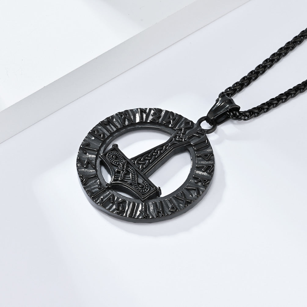 Planderful Thors Hammer Necklace Titanium Steel Durable Rune Pendant Nordic Viking Jewelry For Mythology Fans
