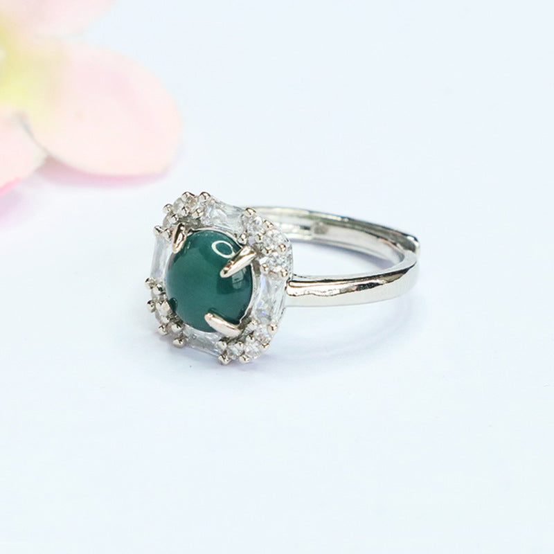Blue Water Jadeite Square-Frame Ring
