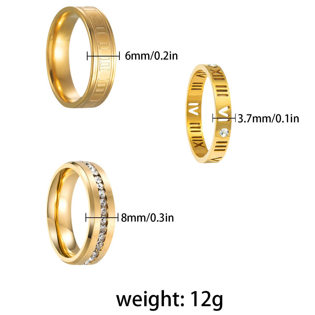 Planderful Titanium Steel Couple Ring Roman Numerals Zircon