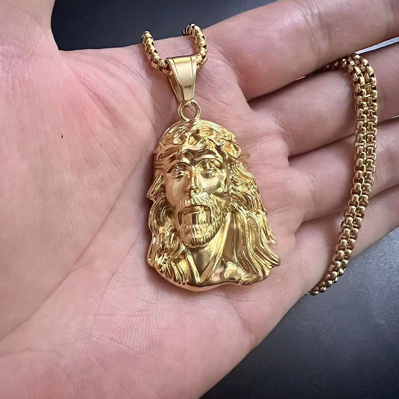 Planderful Everyday Genie Hip Hop Pendant Necklace For Urban Fashion Fans Titanium Steel Gold Plated Portrait Belief