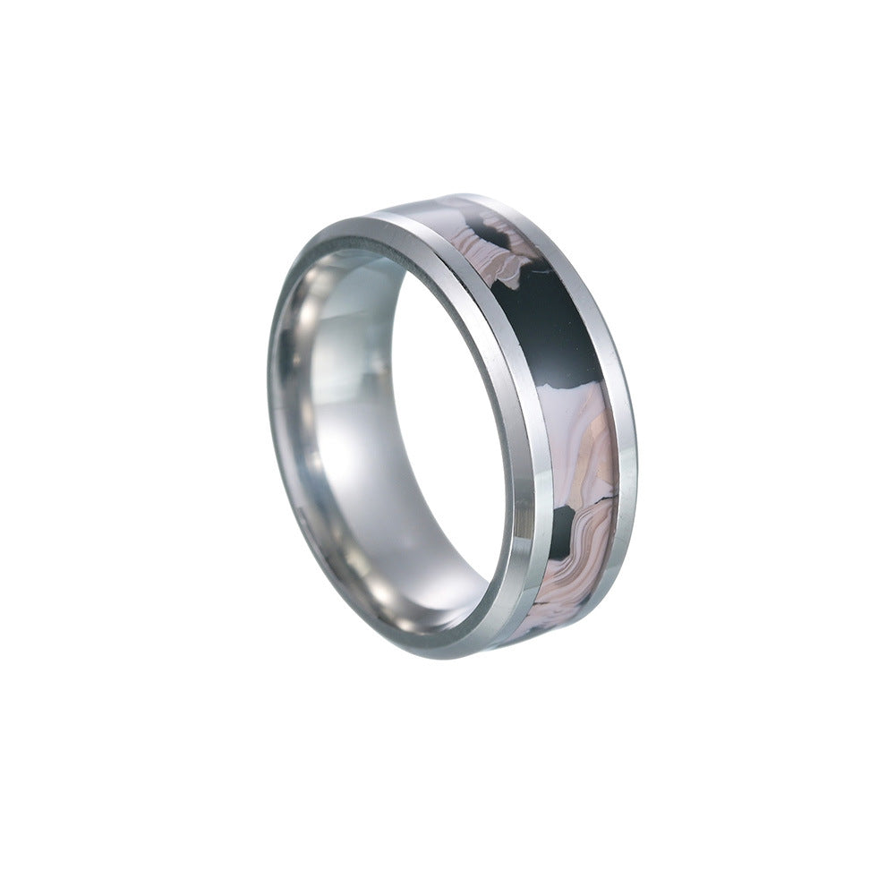 Contrast Color Men's Precision Titanium Steel Ring with Opal Stone for Men